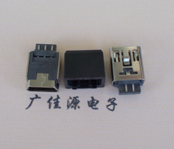 江苏MINI USB 5Pin接口 带护套焊线母座 B型180度铜壳