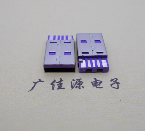 江苏短路usbA公5p焊线式大电流 紫色胶芯快充插头