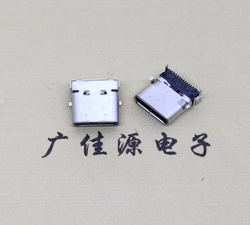 江苏type c24p板上双壳连接器接口 DIP+SMT L=10.0脚长1.6母头